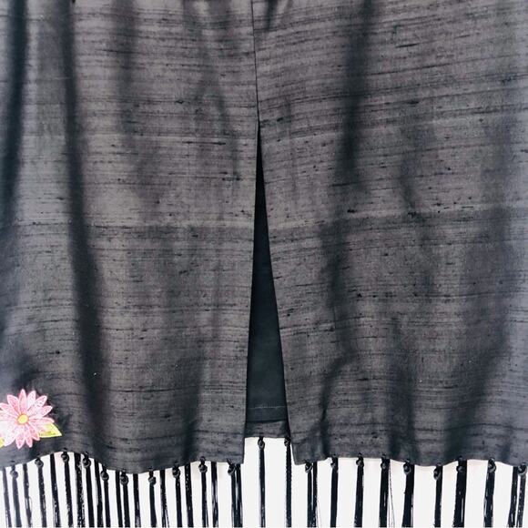 Vintage Maggy L Black Silk Embroidered Fringe Skirt Y2K Romantic Fairygoth - Picture 5 of 16